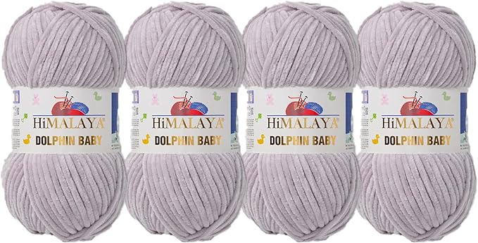 4 Skein/Pack Himalaya Dolphin Baby Chenille Yarn, Each Ball 100 gr (3.5 oz), 120 m (132 Yards), 100% Polyester, Super Bulky Baby Blanket Velvet Amigurumi Yarn, 80357 - Gray
