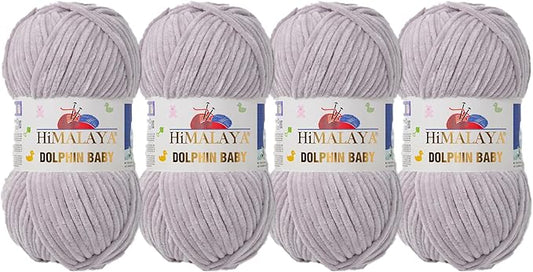 4 Skein/Pack Himalaya Dolphin Baby Chenille Yarn, Each Ball 100 gr (3.5 oz), 120 m (132 Yards), 100% Polyester, Super Bulky Baby Blanket Velvet Amigurumi Yarn, 80357 - Gray