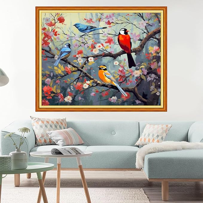 Dimxvean Stamped Cross Stitch Kits,Cross Stitch Kits for Adults Beginners,Embroidery Kits Full Range of Cross Stitch Stamped Kits Needlepoint Kits Cross Stitch Patterns-Birds on Trees 16x20 inch