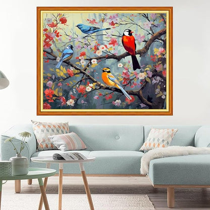 Dimxvean Stamped Cross Stitch Kits,Cross Stitch Kits for Adults Beginners,Embroidery Kits Full Range of Cross Stitch Stamped Kits Needlepoint Kits Cross Stitch Patterns-Birds on Trees 16x20 inch