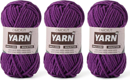 Fluffy Chenille Yarn for Crocheting - Baby Yarn for Crocheting Soft Blanket - 3 Pack of 100g/(87.4yds) Crochet Amigurumi Chunky Yarns - Super Bulky 5 Velvet Yarns (3 Violet)