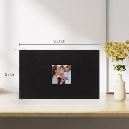 Mublalbum Small 4x6 Photo Album Linen Cover with Memo Areas Photobook Pictures Book Holds Horizontal Pockets for Wedding Family Baby and Vacation (Black)