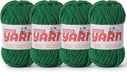4 Pack Plush Chunky Chenille Yarn for Crocheting, Soft Fluffy Velvet Yarn for Crocheting Amigurumi, Fuzzy Baby Blanket Knitting 400g/524yds Bulky(4 Green)