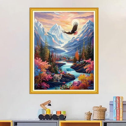 Magxvouy Cross Stitch Kits Stamped Full Range of Embroidery Kits,Cross Stitch Patterns Needlework Kits for Beginners 11CT Printed Kits&Eagle Landscape 16x20 inch
