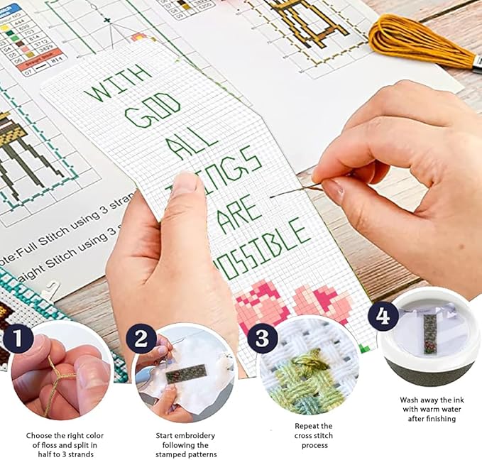 ORIGACH 6 Pcs Cross Stitch Bookmark Kit for Beginner with Backing Felt Floss Instruction Bible Verses Stamped Embroidery Bookmark Kit for Starters Adults Book Lovers