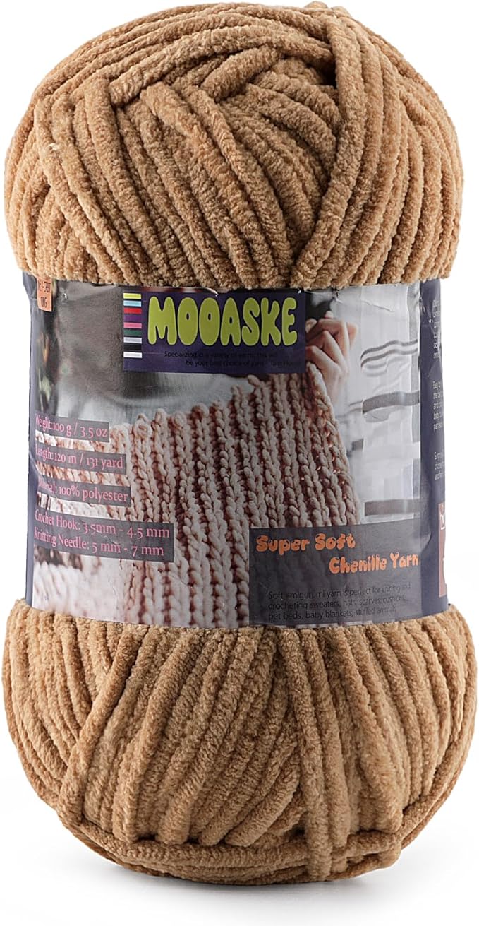 Baby Blanket Yarn for Crocheting - Soft Velvet Fluffy Chenille Yarn for Knitting Amigurumi Making Scarves, Doll - 100g/3.5oz 131 Yards Thick Plush Yarns (1, Coffee Brown)