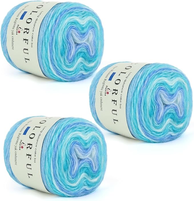 Aeelike Gradient Yarn for Crocheting, 3 Skeins Cake Yarns 100g (3.52 oz) 245m (267 Yards) # 3 Light Weight - Super Soft Ombré Fairyland Yarns for Making Colorful Crafts, Blue Green Gradient