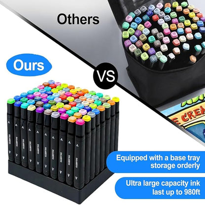 SALAHEYO 80 Colors Alcohol Markers with Base Art Drawing Markers Set for Adults Painting,Coloring,Sketching, Comics, Illustration- Refillable