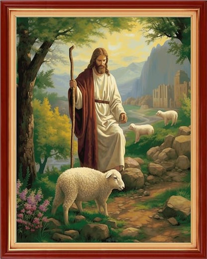 Dimensean Stamped Cross Stitch Kits Full Range of Embroidery Patterns Starter Kits for Beginners Adult DIY Cross Stitches Needlepoint Kits 11CT-Jesus Shepherds The Sheep 16x20 inch