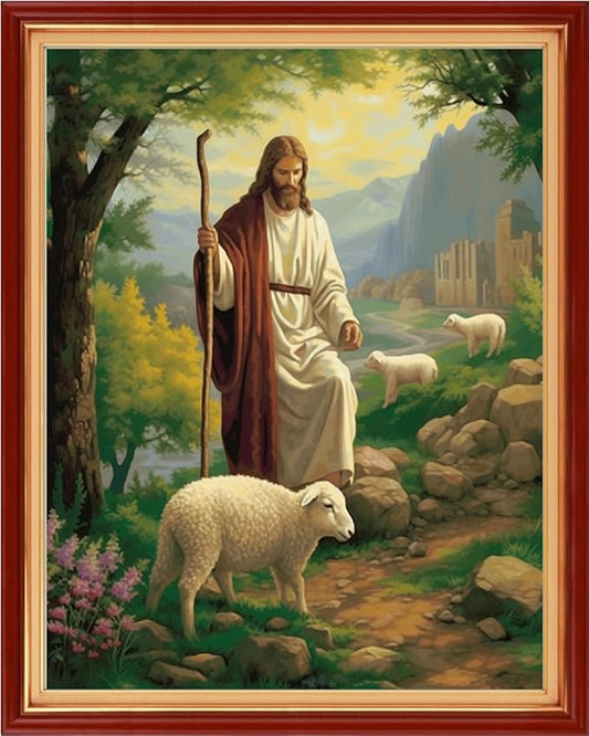 Dimensean Stamped Cross Stitch Kits Full Range of Embroidery Patterns Starter Kits for Beginners Adult DIY Cross Stitches Needlepoint Kits 11CT-Jesus Shepherds The Sheep 16x20 inch