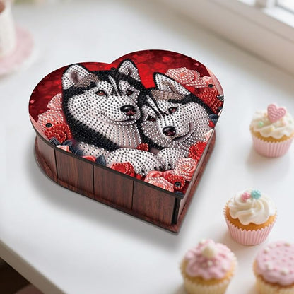 DIY Diamond Painting Kit Storage Box, Loving Dogs Diamond Decorative Craft Heart Shaped Kit, Desktop Item Storage, Multifunctional Creative Craft Gift