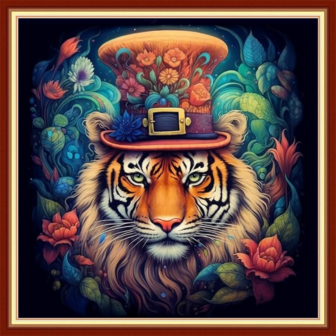 Joyhoor Stamped Cross Stitch Kits for Beginners Needlepoint Kits for Adults Embroidery Kits 11CT Counted Cross Stitch Kits Printed Embroidery Pattern-The King of The Forest Tiger 18x18 inchs