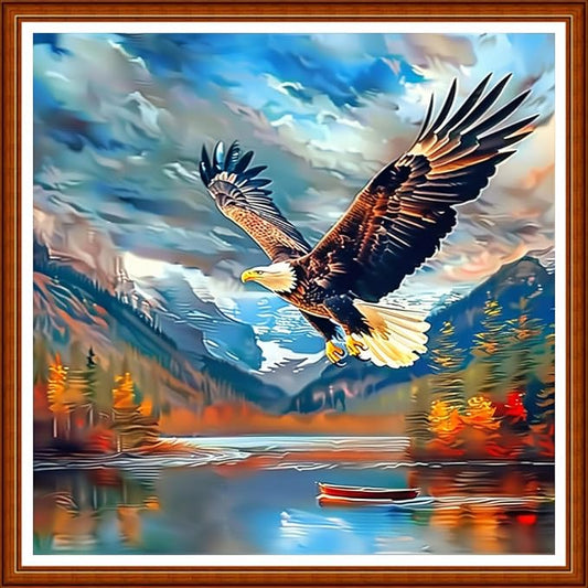 Joyhoor Stamped Cross Stitch Kits for Beginners Needlepoint Kits for Adults Embroidery Kits 11CT Counted Cross Stitch Kits Printed Embroidery Pattern-Mountain Eagle 18x18 inchs