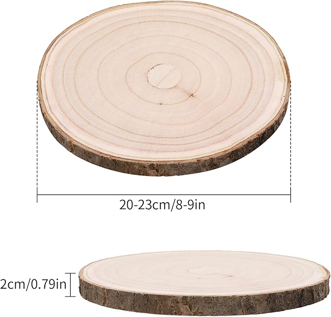 FORACKS Natural Round Wood Slices 6 Pack 8-9 inches Unfinished Wood kit Circles DIY Crafts Wood Ornament Discs