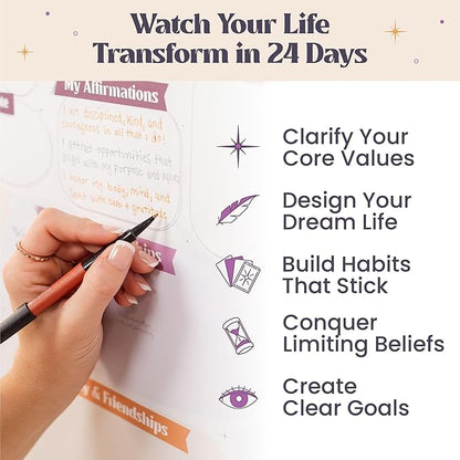 ZEDORA Vision Board Kit - Guided Workbook, 160 Picture Cards, Affirmation Cards & More. Design Your Destiny with Our 24-Day Journey | Great Gift for Women | Vision Board Supplies Included
