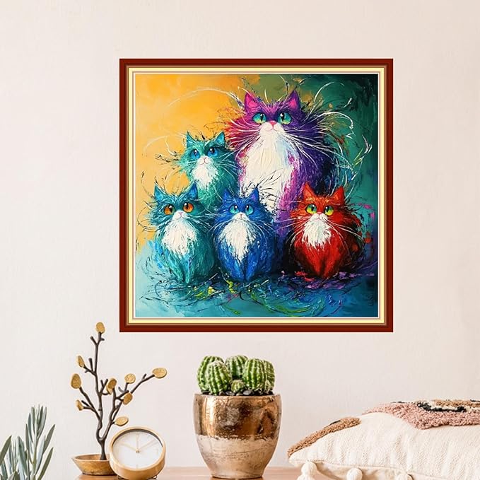 Artvxeay Stamped Cross Stitch Kits | Embroidery Kits for Beginners Craft Kit Needlepoint for Adults Supplies DIY 11CT-(Colorful Cat 18x18 inch)