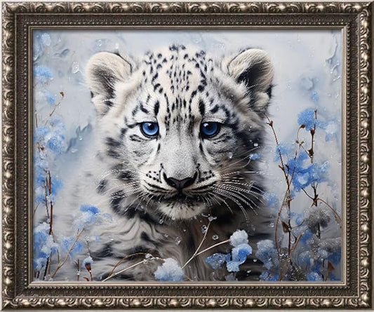 Leczany Cross Stitch Stamped Kit for Adults - Lovely Snow Leopard | DIY Embroidery Starter Patterns Craft Kit Needlepoint for Beginner | 11CT, 3 Strands | 16.5x13.4 inches