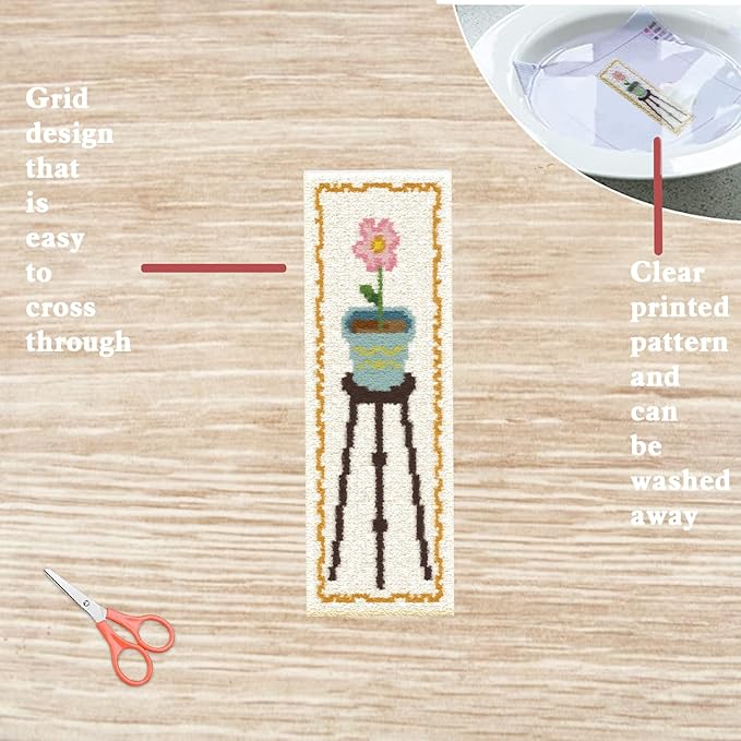 FREEBLOSS 6 Set Cross Stitch Bookmark Kit - Flowers Patterns, Stamped Embroidery Bookmark with Instruction, DIY Kit for Beginners, 8''x2.4''