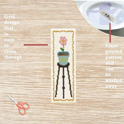 FREEBLOSS 6 Set Cross Stitch Bookmark Kit - Flowers Patterns, Stamped Embroidery Bookmark with Instruction, DIY Kit for Beginners, 8''x2.4''