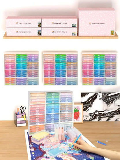 ForeverYoung Extra Large Diamond Art Storage Containers Trays ＆ Stand, 48pcs Diamond Art Accessories Diamond Painting Trays with Lids, 2-in-1 Diamond Art Trays and Diamond Painting Storage