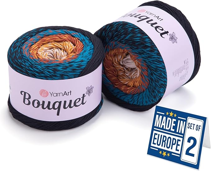 2 Skein Yarn Art Bouquet 100% Cotton 250grx2 550yardsx2 Multicolor Cotton Cake Yarn, Ombre More Softness, Gradient Rainbow Crochet Spring Summer Light 3, Top 5 Most Used Colors (Bouquet 722)