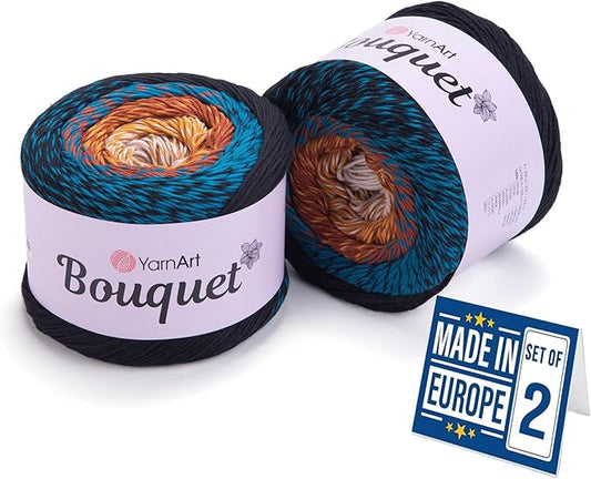 2 Skein Yarn Art Bouquet 100% Cotton 250grx2 550yardsx2 Multicolor Cotton Cake Yarn, Ombre More Softness, Gradient Rainbow Crochet Spring Summer Light 3, Top 5 Most Used Colors (Bouquet 722)