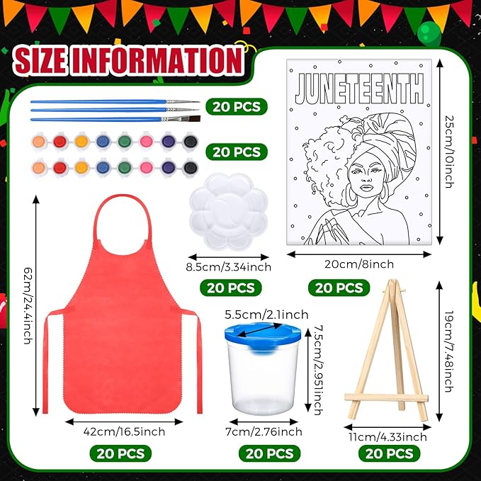 Sherr 140 Pcs 20 Set Pre Drawn Canvas Kit for Painting Craft Sip and Paint Kit for Adults Pre Printed Canvas Painting Favor for Virtual DIY Birthday Gifts Adult's Date Party(Juneteenth)