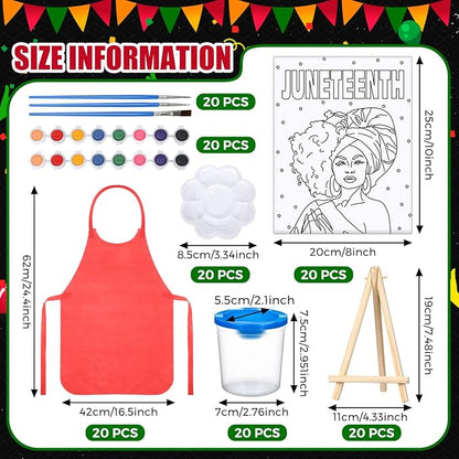 Sherr 140 Pcs 20 Set Pre Drawn Canvas Kit for Painting Craft Sip and Paint Kit for Adults Pre Printed Canvas Painting Favor for Virtual DIY Birthday Gifts Adult's Date Party(Juneteenth)