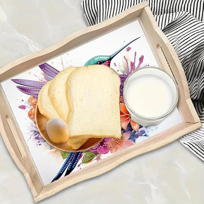 DoxQcs DIY Diamond Art Wooden Tray Kit Easter Food Tray with Handle Diamond Painted Table Decoration Tray for Breakfast Bar Dinner Table Diamond Art Painting for Beginners-#08-Hummingbird