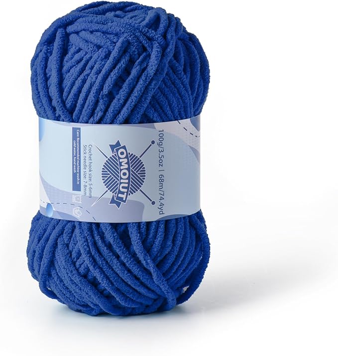 Chunky Chenille Yarn for Crocheting，Baby Yarn for Crocheting Soft Blankets，Bulky Yarns for Crochet Amigurumi，100g (74.3yds) Fluffy Velvet Yarns for Hand Knitting (Sapphire Blue)