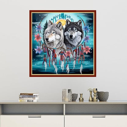 Findvoor Stamped Cross Stitch Kits for Beginners Full Range of Cross Stitching Embroidery Pattern for Adults, 11CT DIY Needlepoint Embroidery Starter Kits-Couple Wolf 17.7x17.7 inch