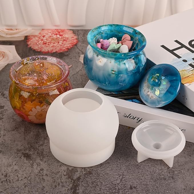 Actvty Jar Silicone Molds, Jar Resin Molds with Lid, Epoxy Molds for DIY Jewelry Storage Box,Candle Holder,Candy Container, Epoxy Resin Casting Craft Gifts