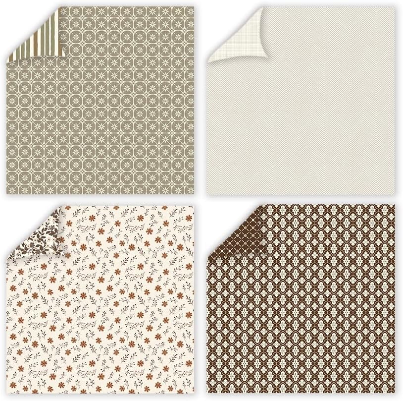 12x12 Patterned Scrapbook Paper ,24 Sheets Double-Sided Bohemian Floral Patterned CardStock Paper Pad Boho Tone Decorative Craft Papers for Holiday Cardmaking DIY Junk Journaling Origami Papers. - Image 5