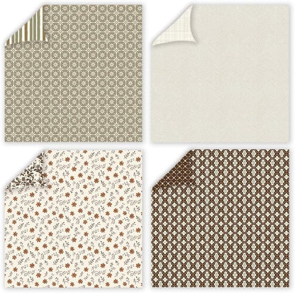 12x12 Patterned Scrapbook Paper ,24 Sheets Double-Sided Bohemian Floral Patterned CardStock Paper Pad Boho Tone Decorative Craft Papers for Holiday Cardmaking DIY Junk Journaling Origami Papers. - Image 5