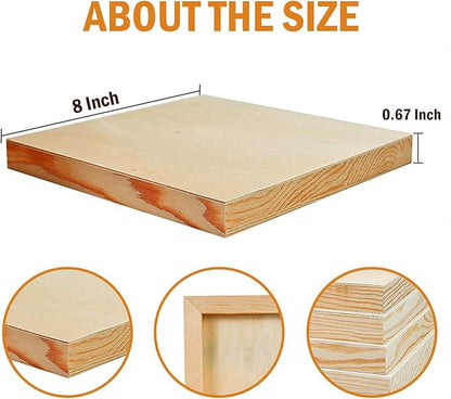 YoleShy 6 Pcs 8'' x 8'' Unfinished Wood Cradled Painting Panel Boards for Arts & Craft - Wooden Canvas Panels