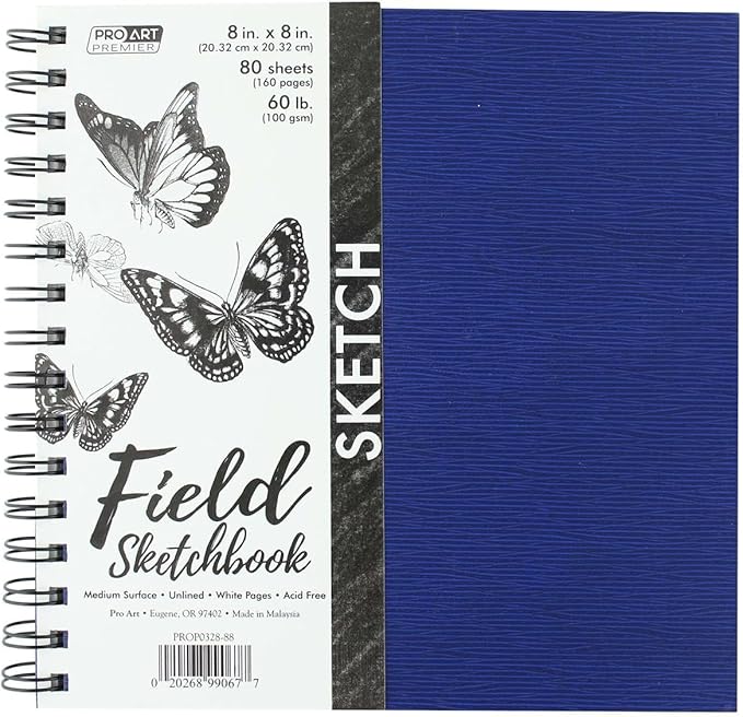 Pro Art Premium Sketch Book 8"x8" 80 Sheets, 60#, Wire, Sketch Book, Sketchbook, Drawing Pad, Pad, Drawing Paper, Art Book, Paper, Sketchbook for