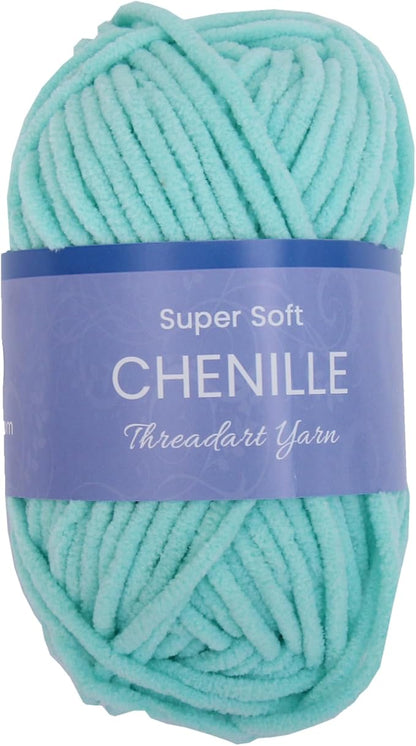 ThreadArt Chenille Yarn for Crocheting, Knitting, Amigurumi, Super Soft Plush Velvet Yarn - 50 Gram 60 yds #5 Fluffy Yarn Skeins - Light Aqua 27