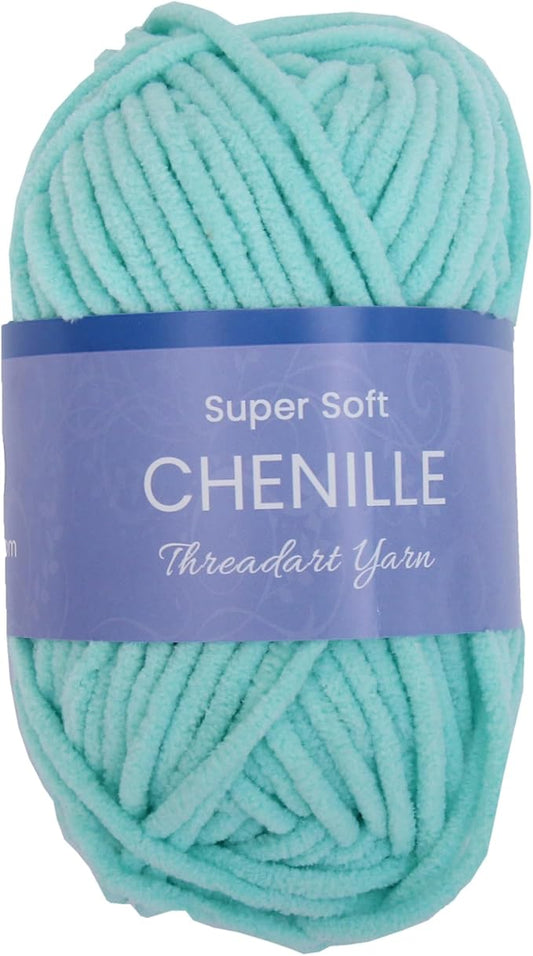 ThreadArt Chenille Yarn for Crocheting, Knitting, Amigurumi, Super Soft Plush Velvet Yarn - 50 Gram 60 yds #5 Fluffy Yarn Skeins - Light Aqua 27