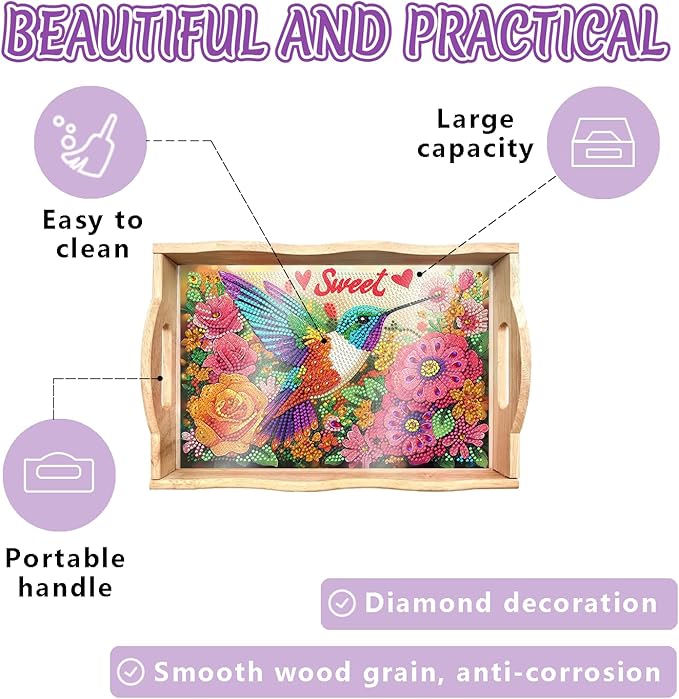 DOTSOPS DIY Diamond Painting Serving Tray with Handle for Adults 5D Diamond Art Kits for Beginners Full Drill Diamond Dots Gem Arts and Crafts Special Shape Living Room 10 x 14 Inches Ocean