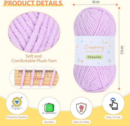 Coopay Chenille Yarn for Crocheting/Knitting, 8 Pack Medium Worsted Weight Yarn of 50g/1.76oz - Total 520yd, Soft Velvet Crochet Yarns for Plush Toys, Baby Blankets, Scarves (Purple)