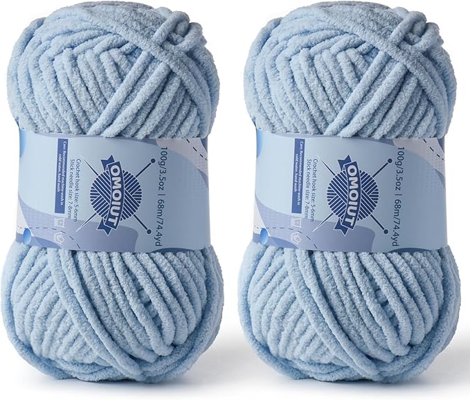 Chunky Chenille Yarn for Crocheting，Baby Yarn for Crocheting Soft Blankets，Bulky Yarns for Crochet Amigurumi，2×100g (2×74.3yds) Fluffy Velvet Yarns for Hand Knitting (2 Sky Blue)