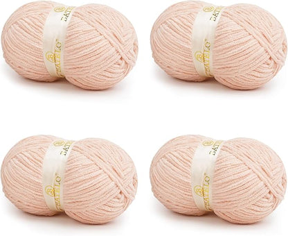 Chenille Yarn for Crocheting & Knitting 880 Yards, Soft Thick Fluffy Bulky Blanket Yarn, 4 Pack of 10.5oz(Pastel Pink)