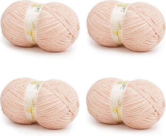 Chenille Yarn for Crocheting & Knitting 880 Yards, Soft Thick Fluffy Bulky Blanket Yarn, 4 Pack of 10.5oz(Pastel Pink)