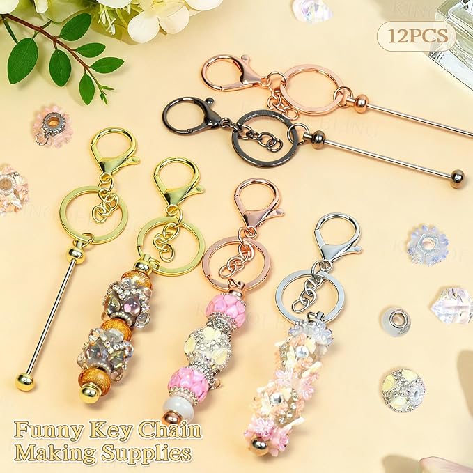 12 PCS Beadable Keychain Making Kit,Key Chain Keyrings for Jewelry Making,Car Bag Purse Charms Key Chains Bulk Metal Blank Bars,DIY Supplies Christmas Gifts for Women Men Crafts Custom Projects Black