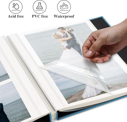 Remowith Self Adhesive Photo Album, Sky Blue Scrapbook Album with DIY 60 Blank Pages, Wedding Photo Album with A Metallic Pen for 4x6 5x7 2x3 Pictures,12.9"x13.4"