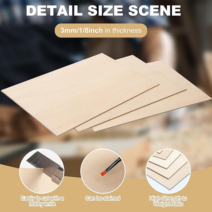 12 Pack Basswood Sheets 12 x 18 x 1/8 Inch - 3mm Unfinished Basswood for Laser Cutting & Engraving, Thin Plywood Board Unfinished Wood Sheet for Crafts Wood Burining, Painting, Architectural Model