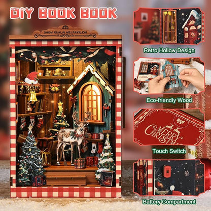 DIY Miniature House Kit, Mini House Building Kit, DIY Book Nook Kit, Tiny Model House for Adults to Build, Beginner 3D Wooden Book Nook, for Family Friends (Christmas time A) - Image 3