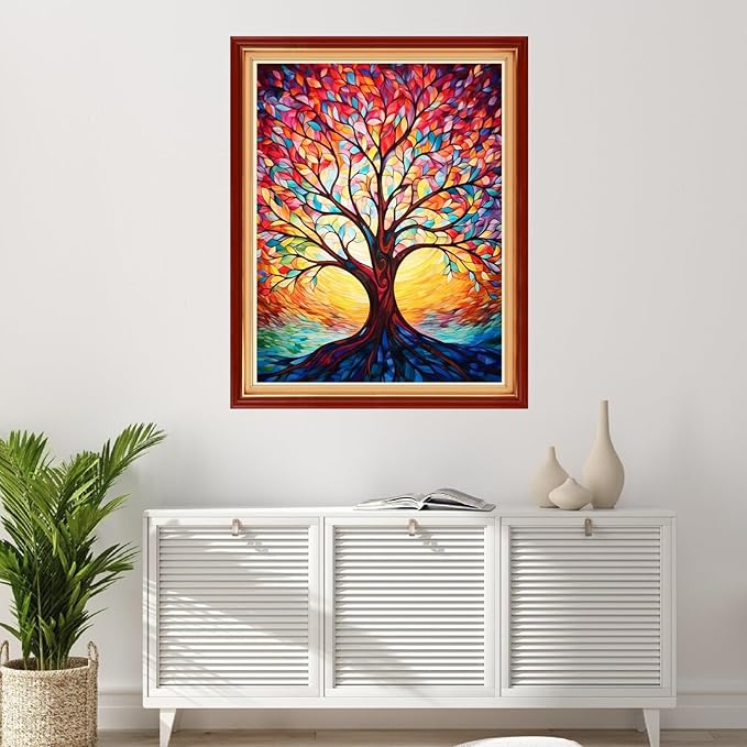 Foxhool Stamped Cross Stitch Kits,11CT Printed Cross Stitch Pattern Full Embroidery Kits for Beginner Needlepoint Kits-Sunlight Tree 16x20 inchs