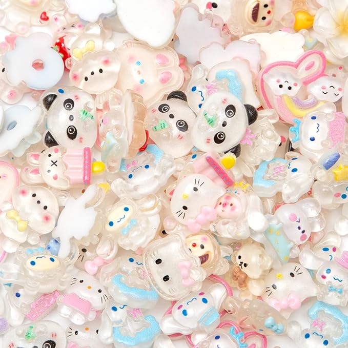 60pcs Slime Charms Cute Set for Crafts, Resin Set Ornament Scrapbooking, 3D Flatback Cute Embellishments for Scrapbook and Mini Decorations (White)