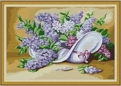 Qeerysew Cross Stitch Kits Stamped Full Range of Embroidery Starter Kits for Beginners DIY-Printed kit Lilac (Printed) 14CT24.4×17.3 inches